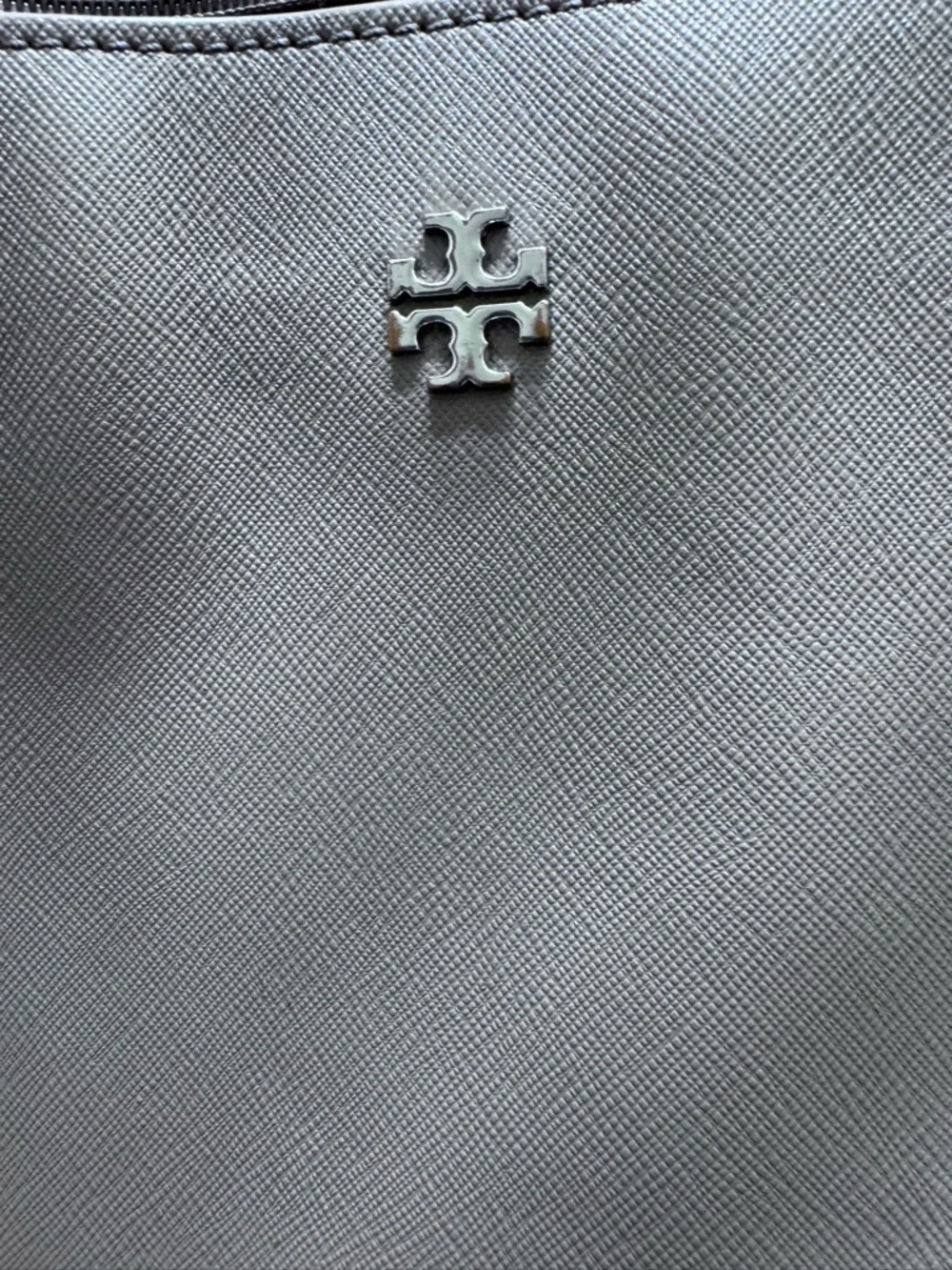 Tory Burch Taupe Saffiano Leather Double-Handle Tote